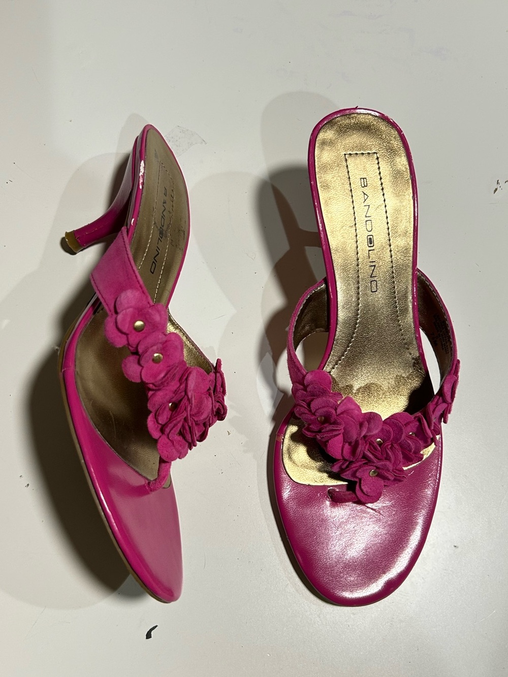 Y2K Bandolino Womens Pink Floral Slingback kitten Heels with Leather